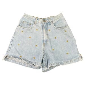 Bill Blass VTG 90s High Waisted Jean Shorts Embroidered Sunflower Light Wash 10